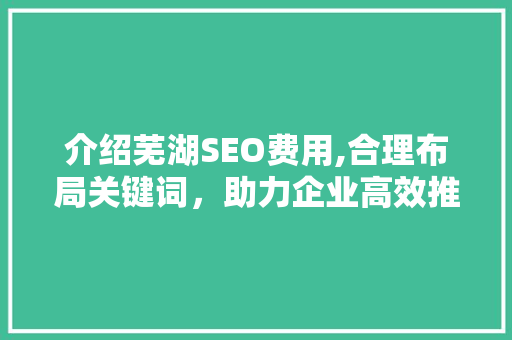 介绍芜湖SEO费用,合理布局关键词，助力企业高效推广