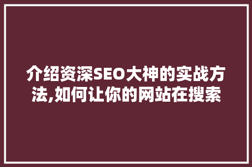 介绍资深SEO大神的实战方法,如何让你的网站在搜索引擎中脱颖而出