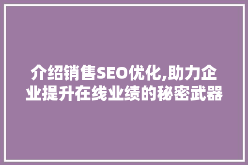 介绍销售SEO优化,助力企业提升在线业绩的秘密武器