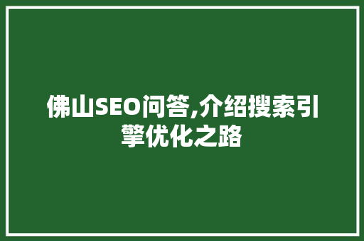 佛山SEO问答,介绍搜索引擎优化之路