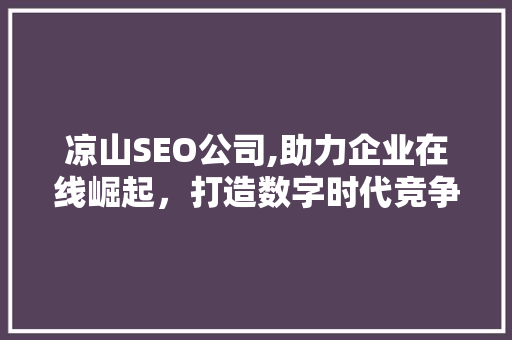 凉山SEO公司,助力企业在线崛起，打造数字时代竞争力  第1张