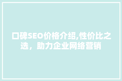 口碑SEO价格介绍,性价比之选，助力企业网络营销