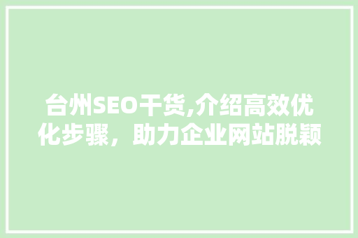 台州SEO干货,介绍高效优化步骤，助力企业网站脱颖而出