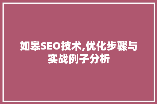 如皋SEO技术,优化步骤与实战例子分析