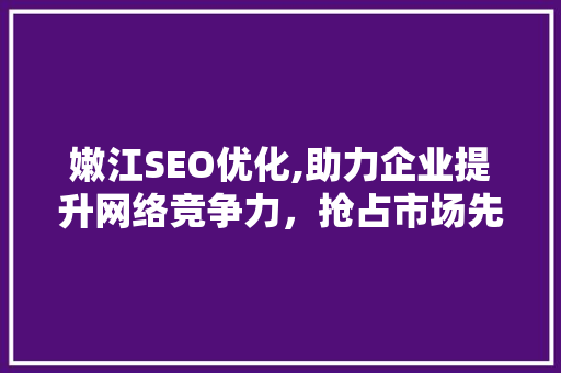 嫩江SEO优化,助力企业提升网络竞争力，抢占市场先机