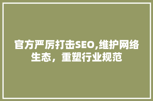 官方严厉打击SEO,维护网络生态，重塑行业规范