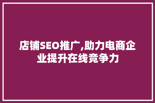店铺SEO推广,助力电商企业提升在线竞争力