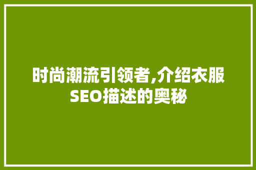 时尚潮流引领者,介绍衣服SEO描述的奥秘