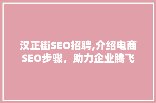 汉正街SEO招聘,介绍电商SEO步骤，助力企业腾飞  第1张