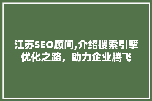 江苏SEO顾问,介绍搜索引擎优化之路，助力企业腾飞
