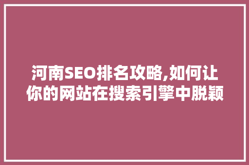 河南SEO排名攻略,如何让你的网站在搜索引擎中脱颖而出