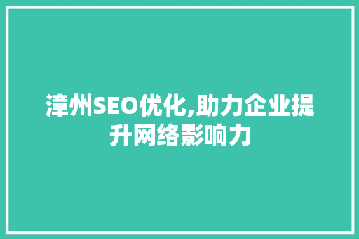 漳州SEO优化,助力企业提升网络影响力