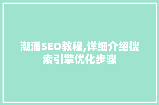 潮涌SEO教程,详细介绍搜索引擎优化步骤