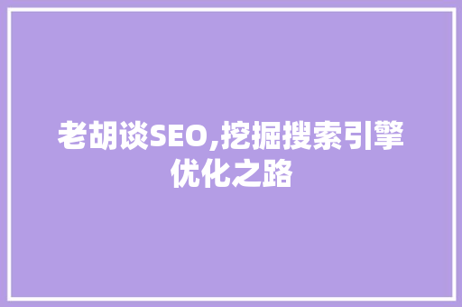 老胡谈SEO,挖掘搜索引擎优化之路