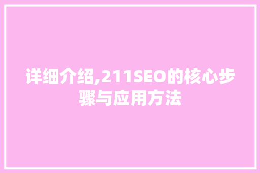 详细介绍,211SEO的核心步骤与应用方法