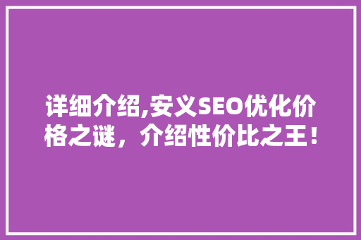 详细介绍,安义SEO优化价格之谜，介绍性价比之王！