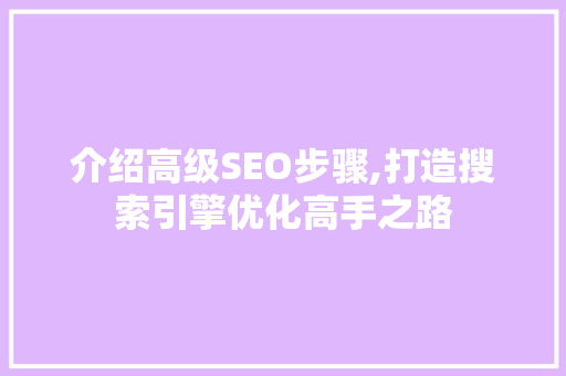 介绍高级SEO步骤,打造搜索引擎优化高手之路
