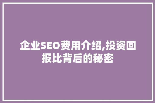 企业SEO费用介绍,投资回报比背后的秘密