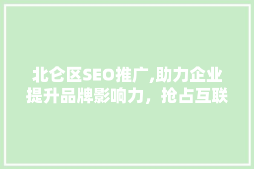 北仑区SEO推广,助力企业提升品牌影响力，抢占互联网市场先机
