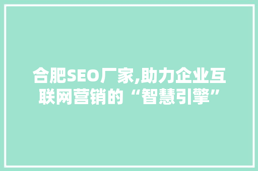 合肥SEO厂家,助力企业互联网营销的“智慧引擎”