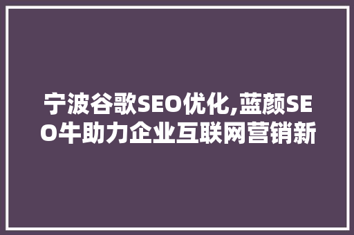 宁波谷歌SEO优化,蓝颜SEO牛助力企业互联网营销新篇章