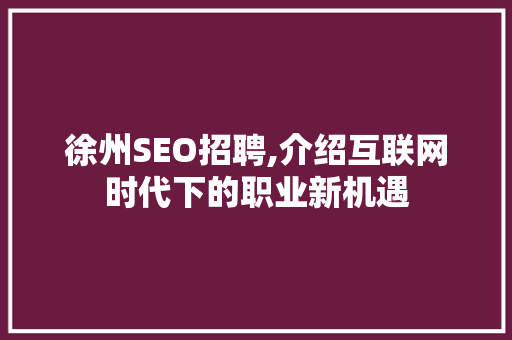 徐州SEO招聘,介绍互联网时代下的职业新机遇  第1张