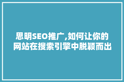 思明SEO推广,如何让你的网站在搜索引擎中脱颖而出