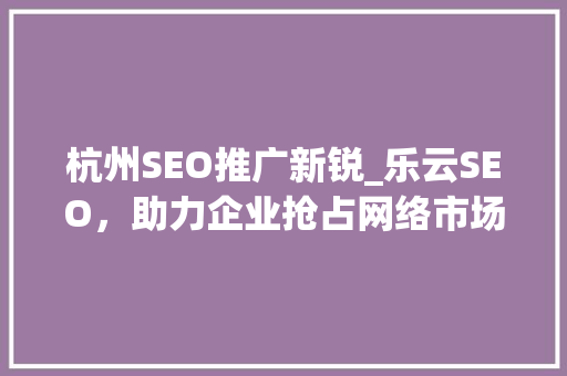 杭州SEO推广新锐_乐云SEO，助力企业抢占网络市场制高点