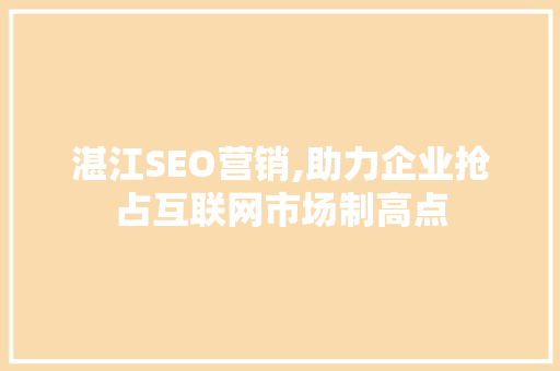 湛江SEO营销,助力企业抢占互联网市场制高点