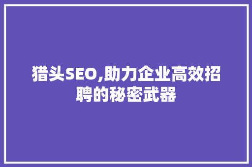 猎头SEO,助力企业高效招聘的秘密武器