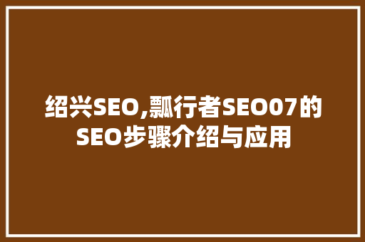 绍兴SEO,瓢行者SEO07的SEO步骤介绍与应用