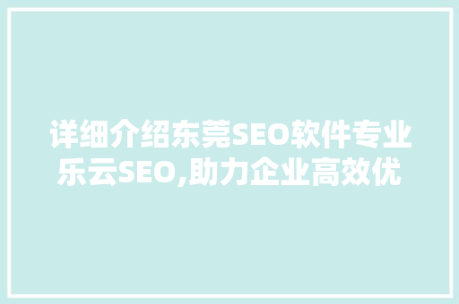 详细介绍东莞SEO软件专业乐云SEO,助力企业高效优化，提升网络竞争力
