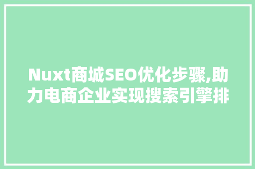 Nuxt商城SEO优化步骤,助力电商企业实现搜索引擎排名提升