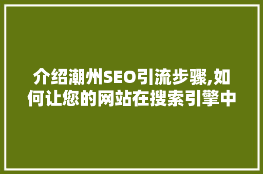 介绍潮州SEO引流步骤,如何让您的网站在搜索引擎中脱颖而出