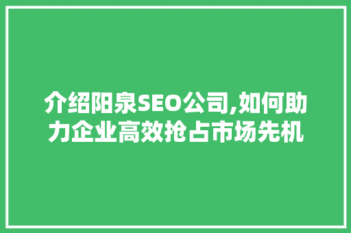 介绍阳泉SEO公司,如何助力企业高效抢占市场先机