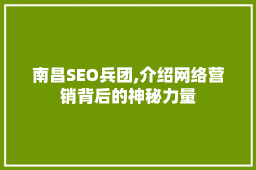南昌SEO兵团,介绍网络营销背后的神秘力量