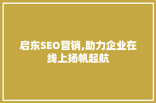 启东SEO营销,助力企业在线上扬帆起航