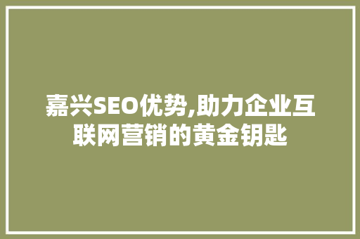 嘉兴SEO优势,助力企业互联网营销的黄金钥匙