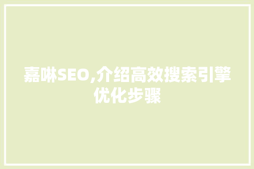 嘉啉SEO,介绍高效搜索引擎优化步骤