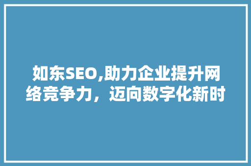 如东SEO,助力企业提升网络竞争力，迈向数字化新时代