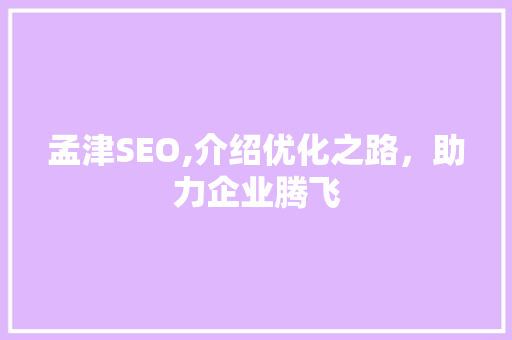 孟津SEO,介绍优化之路，助力企业腾飞