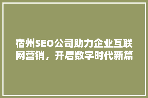 宿州SEO公司助力企业互联网营销，开启数字时代新篇章