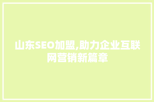 山东SEO加盟,助力企业互联网营销新篇章