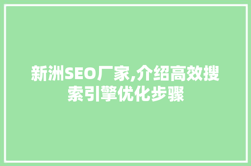 新洲SEO厂家,介绍高效搜索引擎优化步骤