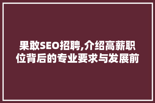 果敢SEO招聘,介绍高薪职位背后的专业要求与发展前景