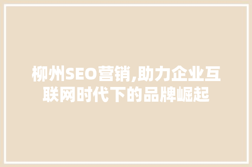 柳州SEO营销,助力企业互联网时代下的品牌崛起