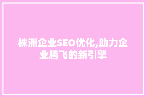 株洲企业SEO优化,助力企业腾飞的新引擎