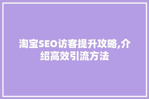 淘宝SEO访客提升攻略,介绍高效引流方法