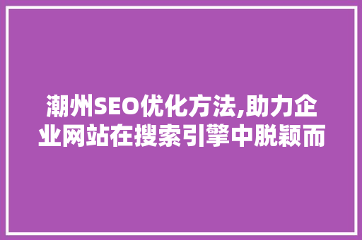 潮州SEO优化方法,助力企业网站在搜索引擎中脱颖而出