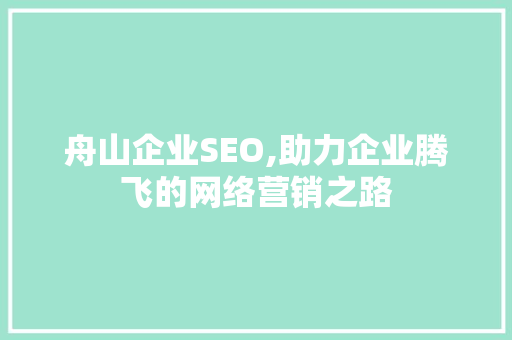 舟山企业SEO,助力企业腾飞的网络营销之路
